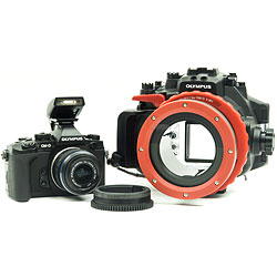Olympus OM-D E-M1 Camera, 14-42mm II Lens, PT-EP11 Underwater Housing, PPO-EP01 Lens Port & 14-42mm Zoom equipment