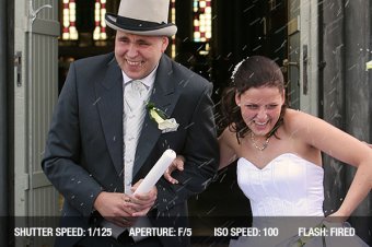 wedding ceremony Picture of a groom and bride walking out the churchdoor